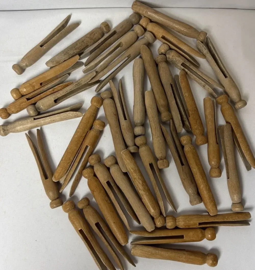 Vintage Wooden Clothespins Round Head Peg Style Bulk Lot Rustic Farmhouse Decor